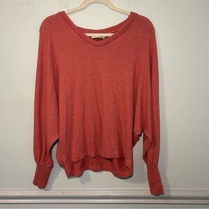 Anthropologie Saturday Sunday Peach Oversized V-Neck Long Sleeve Sweater Size XS